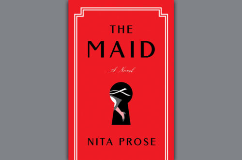 Book cover for The Maid by Nita Prose set against a grey background.