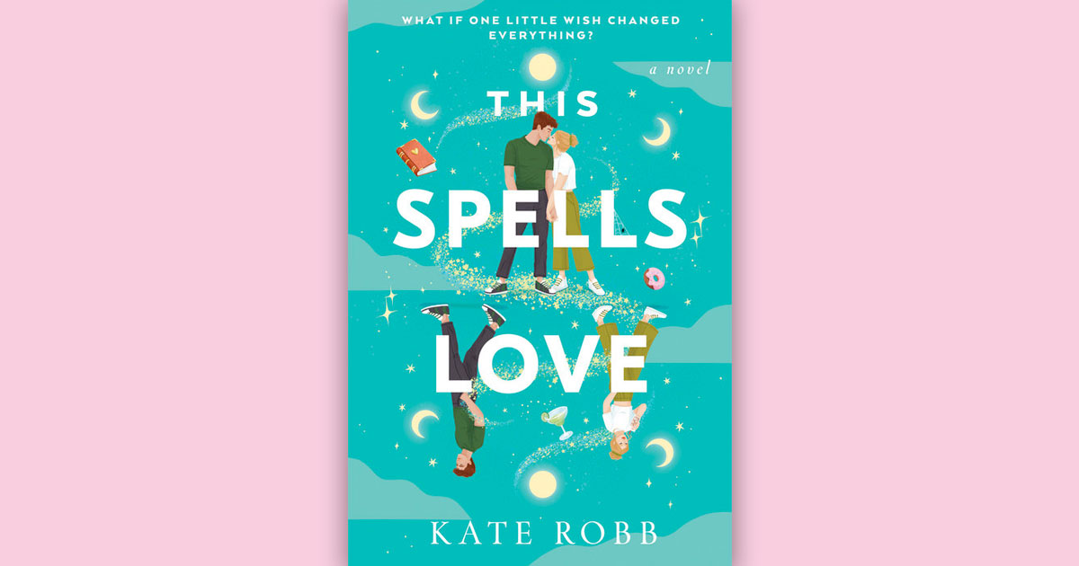Book cover for This Spells Love by Kate Robb set against a light pink background.